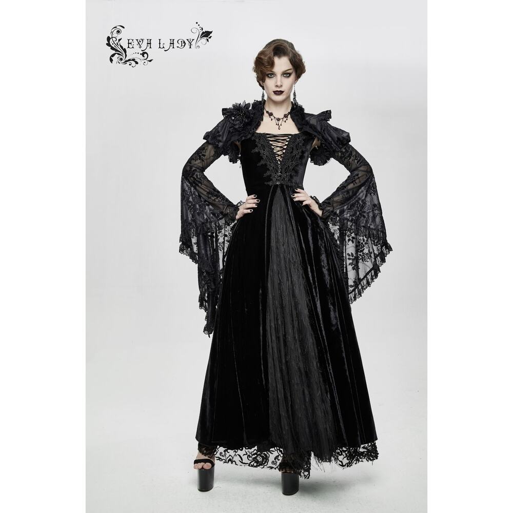 Devil Fashion Gothic Victorian Vampire Vkei Black Velvet "Ricchi" Dress - Picture 12 of 12